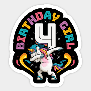 Dabbing Unicorn Birthday Girl 4 Years Old Sticker